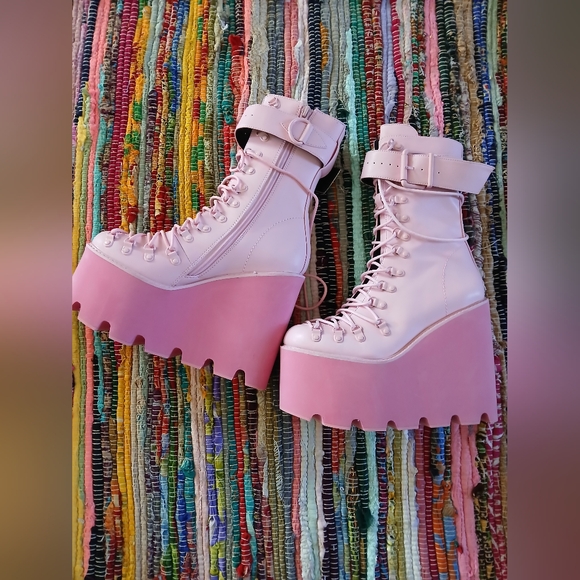 Dolls Kill Pink Platform Boots - Picture 2 of 5